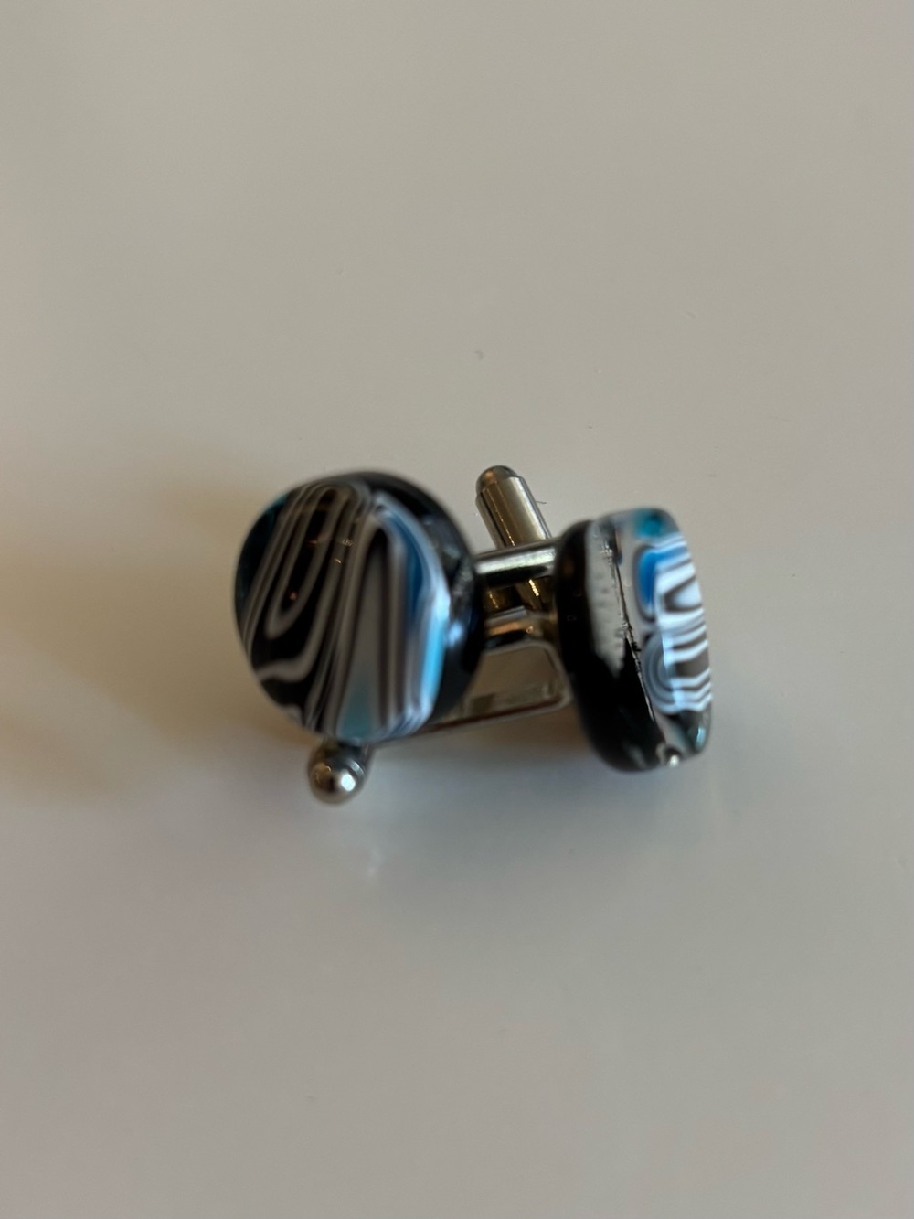 Men's Black & Blue Swirl Cufflinks - Murano Glass